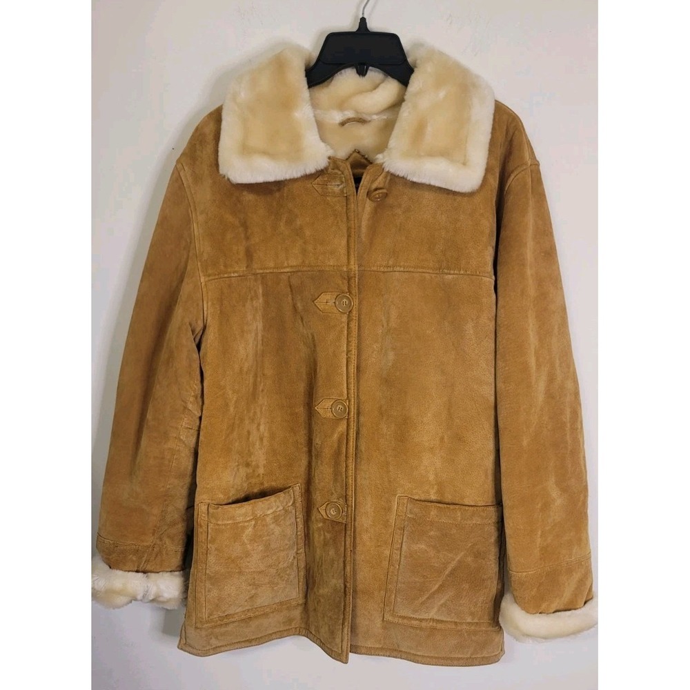 Women's Vintage Dennis Basso Genuine Leather Coat Size Medium Faux‎ Fur Jacket